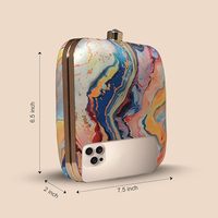 Tas Tangan Clutch Seni Abstrak Bingkai Logam Casing Keras Lapisan Satin Digital dengan Lapisan Sutra Mentah dan Kunci Kristal