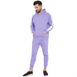 Ensemble de survêtement décontracté pour homme, violet, à capuche, manches longues, couleur unie, avec poches latérales, en polyester respirant, idéal pour l'automne - Product Image 2