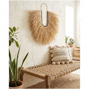Boho Palm Leaf <b>Wall</b> Hanging Decor U Arch Fringe Hanging Ornament Grass <b>Tapestry</b> Beaded <b>Wall</b> Art Interior Home Decoration - Product Image 6