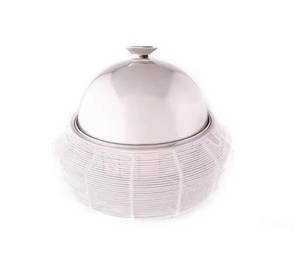 Cesta de Alambre Blanca con Base para Chafing Dish, Tapa de Acero Inoxidable, Olla Redonda para Buffet, Calentador de Alimentos, Servidor Premium para Catering - Product Image 1