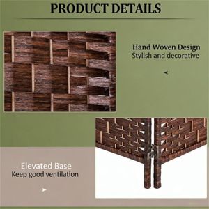 Four-Panels Brown Folding Privacy <b>Screen</b> Bedroom Partition <b>Wall</b> Room Divider - Product Image 2
