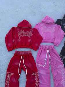 Chándal personalizado de doble cintura, Sudadera con capucha y pantalones de chándal acampanados apilados, conjunto de chándal holgado de gran tamaño para hombre - Product Image 5