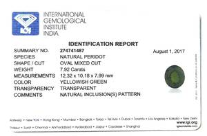 เพอริดอทดีไซน์รูปไข่ ขนาด 7.92 กะรัต ได้รับการรับรองจาก IGI สีเขียวพรีเมียม ความใสระดับเยี่ยม คุณภาพดีเยี่ยม พร้อมความเงางามระดับเยี่ยม - Product Image 2
