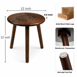 Round Wooden Coffee <b>Table</b> Carved Top Accent Side <b>Table</b> <b>Brown</b> Living Room Furniture - Product Image 2