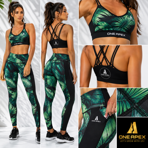 Conjunto Deportivo para Mujer con Estampado Tropical, Bra Deportivo y Leggings de Cintura Alta para Yoga, Gimnasio, Fitness y Entrenamiento - Product Image 3