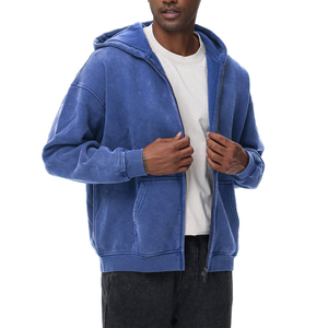 Sweat-shirts à capuche pour hommes de qualité supérieure, effet usé, fermeture éclair intégrale, effet délavé soleil, style vintage, lavage à l'acide personnalisé. - Product Image 2