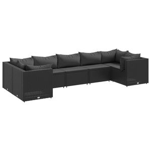 Conjunto de Muebles de Jardín de 7 Piezas con Patas Ajustables, en Ratán Sintético Negro - Product Image 2