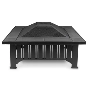 Modern <b>Outdoor</b> <b>Fire</b> Pit <b>Table</b> With Spark Screen Wood Burning Freestanding Iron Patio Heater Black - Product Image 3