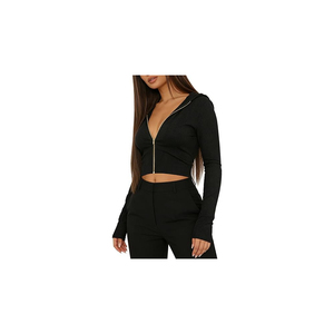 Wholesale Women 2026 <b>Cropped</b> <b>Zip</b> <b>Up</b> <b>Hoodie</b> Streetwear Breathable Sun Protection Knitted Long Sleeve Sweatshirt Custom Color OEM - Product Image 5