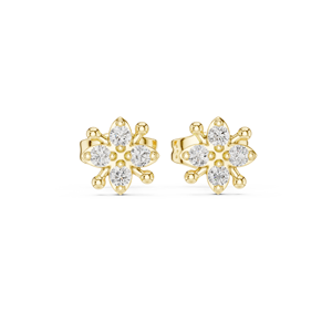 Boucles d'oreilles clous en or jaune 14K 18K avec diamants de laboratoire taille ronde, motif floral à quatre pierres, DEF VVS, bijoux fins pour mariée et mariage, ODM - Product Image 3