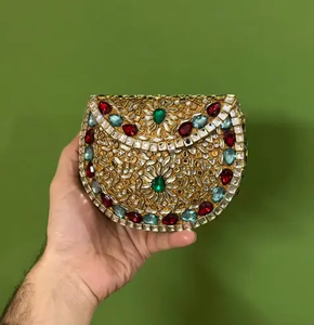 Handmade Indian Vintage Fashion Metal Thread Chains Beaded Mosaic Clutch Purse Evening Parties Wedding Birthday Gifts <b>CRAFTS</b> - Product Image 1