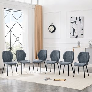 Set di 4 Sedie da Pranzo Moderne e Minimaliste in Tessuto Blu Fumo con Cuscini Spaziosi e Confortevoli e Gambe in Metallo Nero - Product Image 3