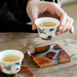 Handcrafted Wood Resin <b>Coasters</b> Epoxy Resin <b>Coasters</b> Stylish <b>Drink</b> Cup Mat Kung Fu Tea Cup <b>Coasters</b> Kitchen Gadgets Home Decor - Product Image 3