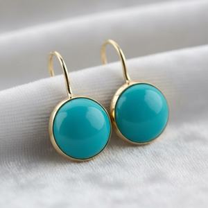 Pendientes de Turquesa Natural Sleeping Beauty, Plata de Ley 925, Chapados en Oro de 14K, Elegantes y Delicados, Joyería de Diciembre - Product Image 1