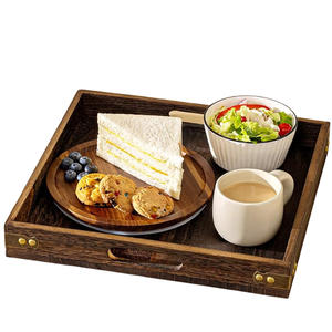 Grands plateaux de service carrés en bois de manguier naturel avec poignée Plateau en bois décoratif pour la maison Salon Table basse moderne - Product Image 4