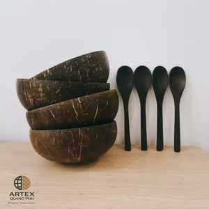 Natural <b>Coconut</b> <b>Shell</b> Bowls with Wooden Spoons Handcrafted Bohemian Eco Friendly Serving Set ARTEX QUANG PHU - Product Image 3