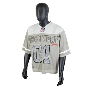 Maillot de football en maille oversize à col en V 100% polyester respirant, impression par sublimation personnalisée, manches courtes, vêtements unisexes pour adultes - Product Image 1