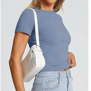 T-shirt en jersey fin à manches courtes pour femme, coupe ras du cou, poids idéal, vente en gros et au détail - Product Image 1