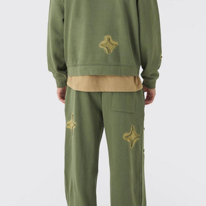 Ensemble de survêtements en coton imprimé sur toute la surface, effet vieilli, poids lourd, pour hommes, respirant, design personnalisé, survêtements vieillis - Product Image 3