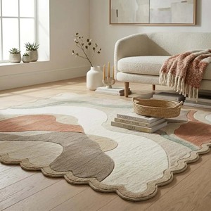 พรมลายคลื่นสีเบจโทนเอิร์ธโทน ดีไซน์ทันสมัย สำหรับห้องนั่งเล่น ห้องนอน ใช้ตกแต่งพื้น - Product Image 2