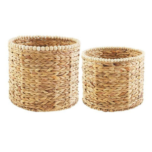 Eco-Friendly Handmade <b>Woven</b> Hyacinth Beaded <b>Basket</b> Set for Store Books and Blankets - Product Image 3