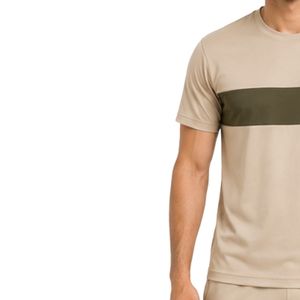 T-shirt de sport pour homme, beige et vert olive, performance, séchage rapide, athlétique, gym, course à pied, entraînement, logo personnalisé, OEM - Product Image 3