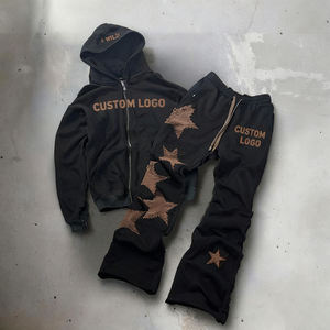 Sweat-shirts à capuche zippés et pantalons de jogging pour homme, en tissu épais 400g, effet délavé, avec logo brodé en patch, pour l'hiver - Product Image 3