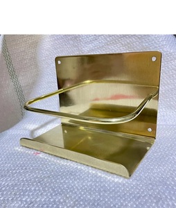 Minimalist Brass Wall <b>Shelf</b> Rectangle Single Tier Metal Storage Rack <b>Bathroom</b> Mounted Unit Gold Plated Industrial Style - Product Image 5
