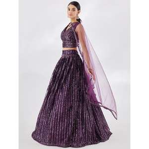 Georgette ชุดปาร์ตี้ lehenga choli กับ dupatta เลื่อมไวน์ที่ยอดเยี่ยม - Product Image 6