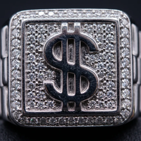 Bague signet en argent sterling avec motif dollar pavé de zircone cubique, bijou tendance pour homme, cadeau de mode