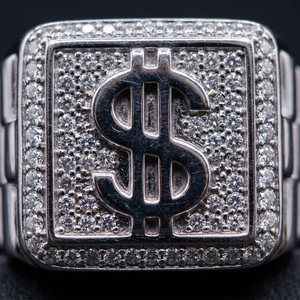 Bague signet en argent sterling avec motif dollar pavé de zircone cubique, bijou tendance pour homme, cadeau de mode - Product Image 3