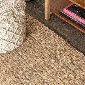 Tapis rectangulaire en jute fait main, tissage plat, couleur unie, style farmhouse, pour salon, nettoyage facile, poils fins - Product Image 5