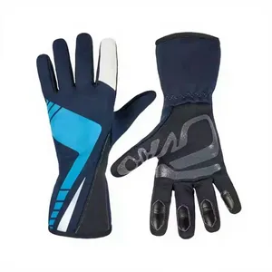 Gants de karting unisexes à doigts entiers en néoprène antidérapants pour sports de plein air, design à panneaux, couleur bleu-noir - Product Image 1