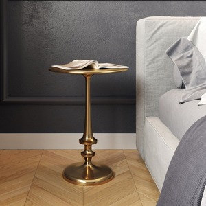 Mesa Auxiliar Redonda Moderna de Metal con Acabado Bronce, Tipo de Pie, para Sala de Estar, Diseño Duradero - Product Image 1