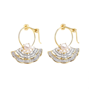 Half Moon <b>Pearl</b> <b>and</b> <b>Diamond</b> Hoop Drop Stud <b>Earrings</b> for Party Wedding Gift - Product Image 2