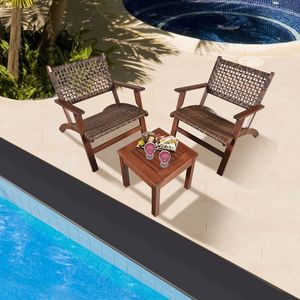 Conjunto de Bistro para Patio de 3 Piezas, Mesa de Madera Maciza y Sillones de Ratán - Duradero, Cómodo y Perfecto para su Jardín - Product Image 6