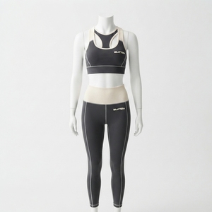 Women <b>Black</b> White Contrast Yoga Set Sports Bra High Waist <b>Leggings</b> Fitness Gym Workout Activewear Set - Product Image 1