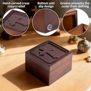 กล่องใส่ลูกประคำไม้สักทำมือ ขายส่ง - ดีไซน์ฉลุลาย - Product Image 6