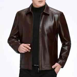 Chaqueta de cuero para hombre, transpirable, con exterior suave, delgada, de lona, impermeable, a prueba de viento, informal, para invierno. - Product Image 5