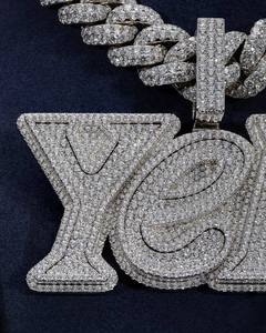 Pendentif Hip Hop personnalisé en argent sterling 925 avec diamant Moissanite VVS, lettre nom en lettres glacées, certifié IGI, personnalisable - Product Image 3