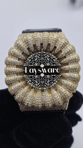 Laysware Luxury Antique Iced Out VVS Moissanite Diamond Sunburst Dial <b>Watch</b> <b>Black</b> Rubber Strap Statement Analog Timepiece - Product Image 3