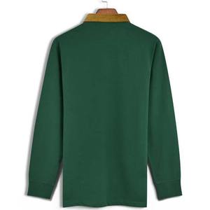Chemises polo à manches longues sur mesure, couleur vert foncé, en coton lourd et molletonné, coupe décontractée, ourlet côtelé, style rugby, pour usage d'équipe - Product Image 2