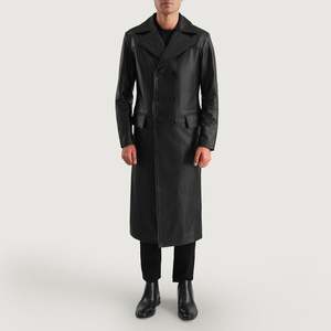 Abrigo de Cuero Genuino Negro para Hombre, Abrigo de Cuero Largo de Lujo, Chaqueta Casual de Cuero de Oveja Suave para Uso Diario - Product Image 5