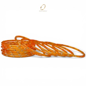 Handcrafted Premium Orange Trendy Kashmiri Glass <b>Bangles</b> Raindrop Set Crystal for Women Wedding Festive Wear Wholesale Price - Product Image 3