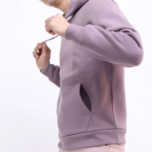 Sweat-shirt à capuche uni pour homme, coupe classique, tricoté, style décontracté, violet clair - Product Image 4