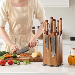 Bloc à couteaux magnétique en bois écologique, 7 pièces, support pour couteaux pour comptoir de cuisine, organisateur de couverts rotatif à 360 degrés - Product Image 4