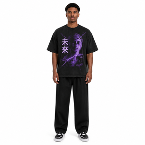 Camiseta Cyberpunk Puff de Algodón Grueso de 260 GSM para Hombre, Estilo Vintage Lavado, Hombros Caídos, Oversize, con Gráficos, Streetwear - Product Image 1
