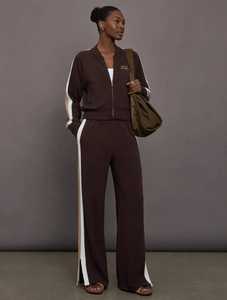 Ensemble de survêtement pour femme ONETEN APPARELS, couleur contrastée, fermeture éclair, col montant, ourlet fendu, pantalon large - Product Image 3
