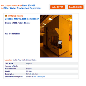 Equipo de Manejo de Materiales Brooks M1900 Reticle Stocker - Product Image 2