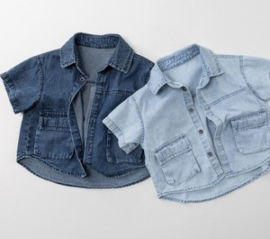 เสื้อเชิ้ตยีนส์แขนสั้นลำลองสำหรับเด็กผู้ชาย สีพื้น ผ้าฝ้าย ติดกระดุม มีกระเป๋า ทรงปกติ - Product Image 6